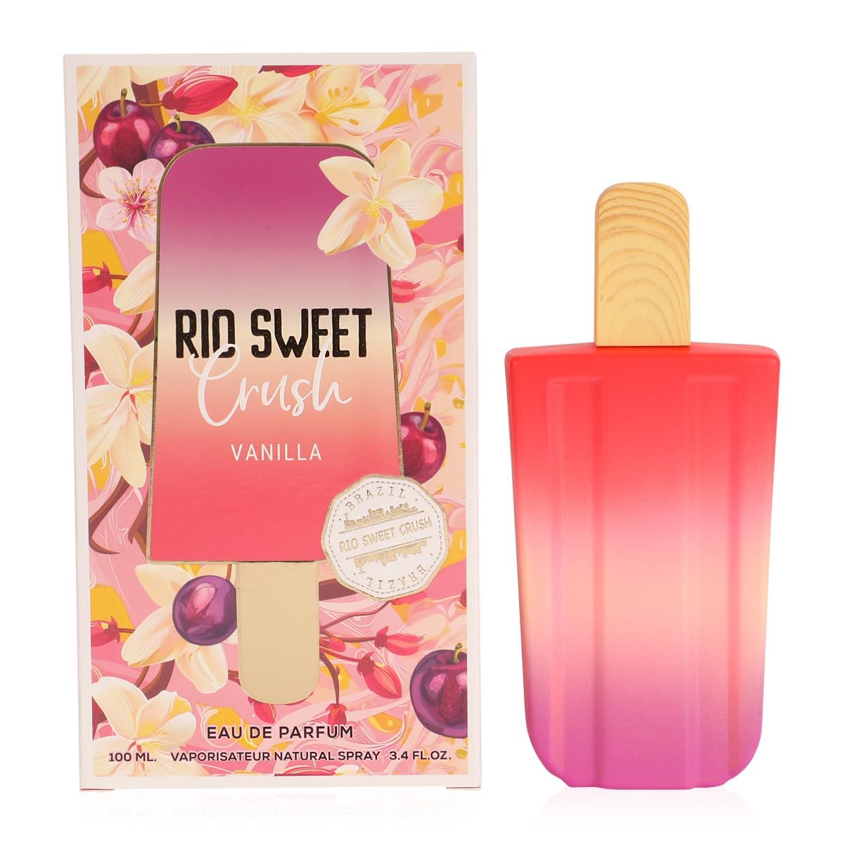 Rio Sweet Crush Pink Eau de Parfum for Women, Sweet Pink Fruity Gourmand Raspberry Strawberry Pear Peony Jasmine Vanilla Tonka Musk Spray Fragrance, 3.4 Fl Oz / 100 ml