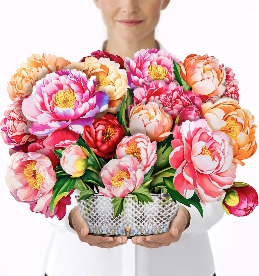 Peony Pop Up Card, 16 Inches Real Size Display 3D Greeting Card, Paper Flower Bouquet, Gift for Mothers Day, Birthday, Valentines Day, Anniversary, Includes Envelope & Message Note