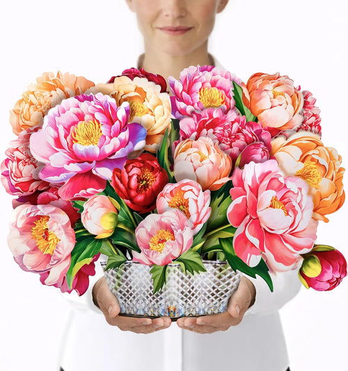 Peony Pop Up Card, 16 Inches Real Size Display 3D Greeting Card, Paper Flower Bouquet, Gift for Mothers Day, Birthday, Valentines Day, Anniversary, Includes Envelope & Message Note