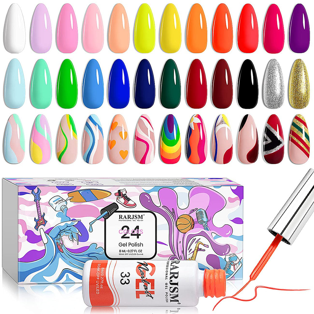RARJSM Painted Gel Nail Polish Set, Line Art Gel 12 Colors Neon Pink Yellow Green Glitter Silver Gold Nail Art Painting Manicure Tools DIY Drawing NailGel for Line U V L E D Required