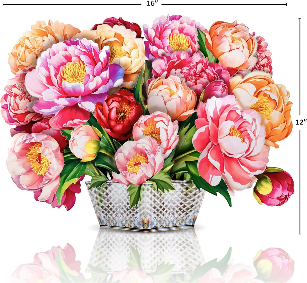 Peony Pop Up Card, 16 Inches Real Size Display 3D Greeting Card, Paper Flower Bouquet, Gift for Mothers Day, Birthday, Valentines Day, Anniversary, Includes Envelope & Message Note
